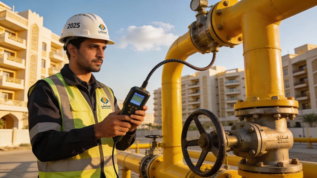 استخدام حساس الغاز الإلكتروني لفحص الصمامات ومنظمات الضغط في شبكة الغاز المركزي بجدة لضمان السلامة